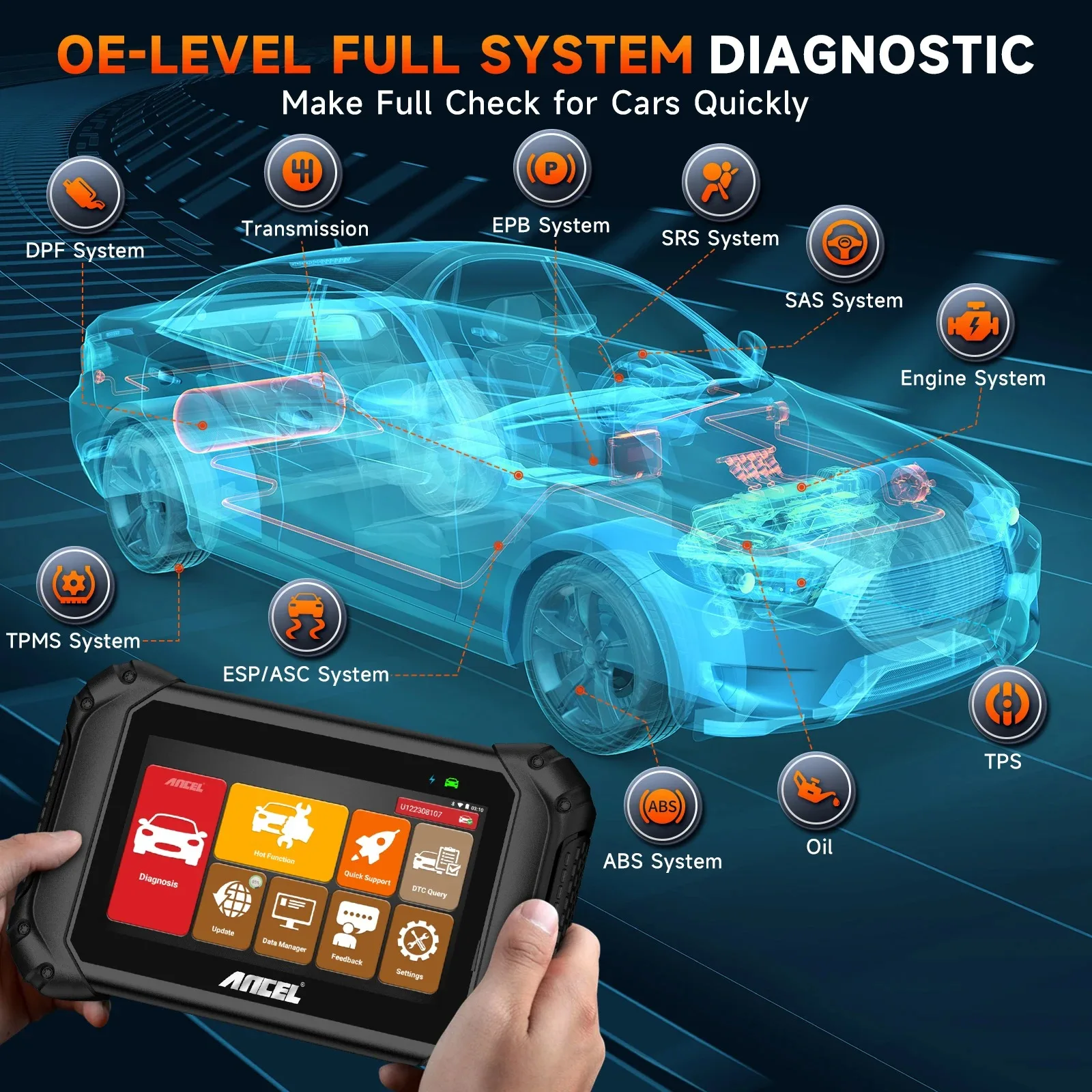 Bi-directional All System OBD2 Scanner Car Diagnostic Tool ANCEL V5 BT All System 10 Reset Function Bi-directional Control