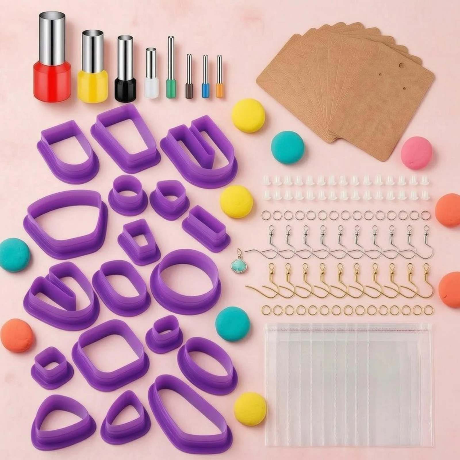 126 Pieces Clay Crafting Tool Set DIY Earring Clay Cutter Set Jewelry Making Shapers Storage Bag Craft Supply Metal and Plastic view 4