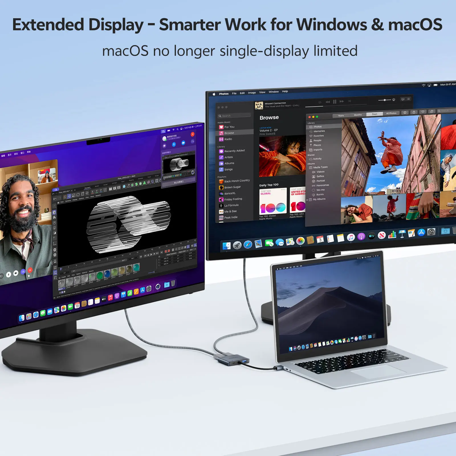 USB 3.0 to Dual HDMI Adapter, Audio Video Graphics Converter Cable for Laptop Monitor Desktop TV USB to HDMI Adapter