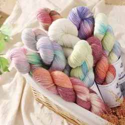 100g 270 미터 DIY 뜨개질 크로 셰 뜨개질 스웨터 스카프 그라디언트 색상 목화 원사에 대한 수제 염색 양모 원사