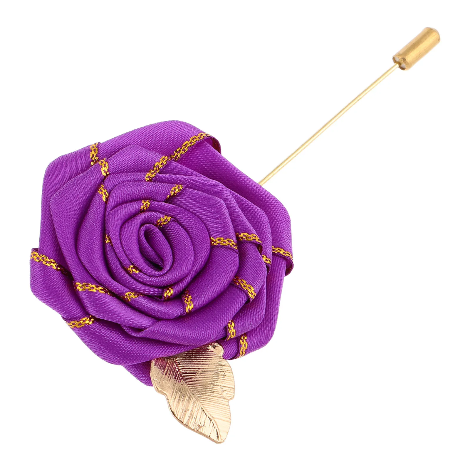 

Stylish Golden Leaf Rose Wedding Boutonniere Large Brooch Long Pin Polyester Lapel Flower for Grooms Suits Events
