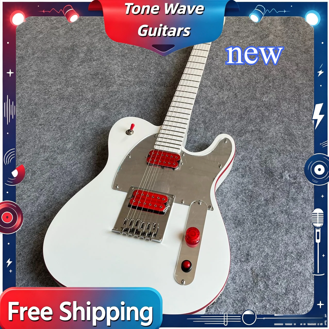 TL White and Red Tele Style Electric Guitar Alder Body Maple Fingerboard HH Pickups Country Rock Vintage Stage Guitar