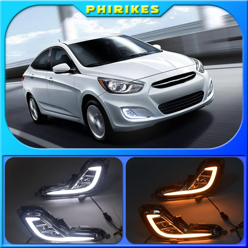 

Yellow Turn Signal Function 12V Car DRL LED Daytime Running Light Fog Lamp For Hyundai Accent Solaris 2010 - 2013