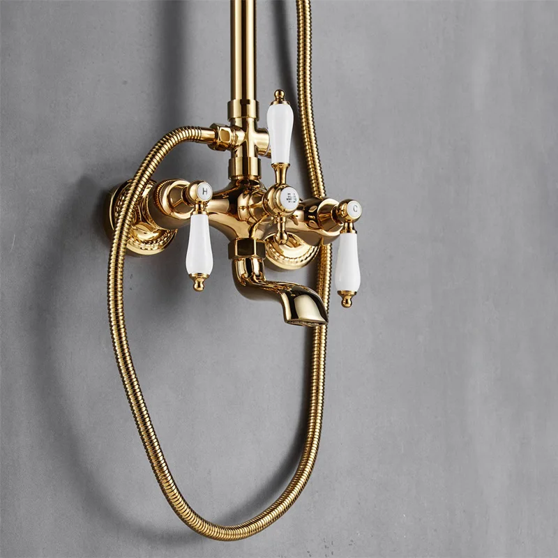 Bathroom Bathtub Faucet Set Wall Mounted Classical Style Brass Shower Faucet Set Gold /Chrome Finished shower faucet set