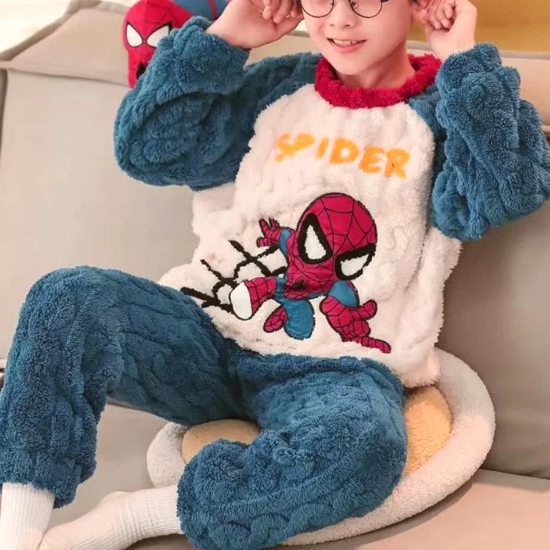Winter-Kinderkleidung, Jungen-Cartoon-Schlafanzug-Set, Flanell, dick, langärmelig, warmes Set, Pyjama, zweiteiliges Set, Kinderkleidung