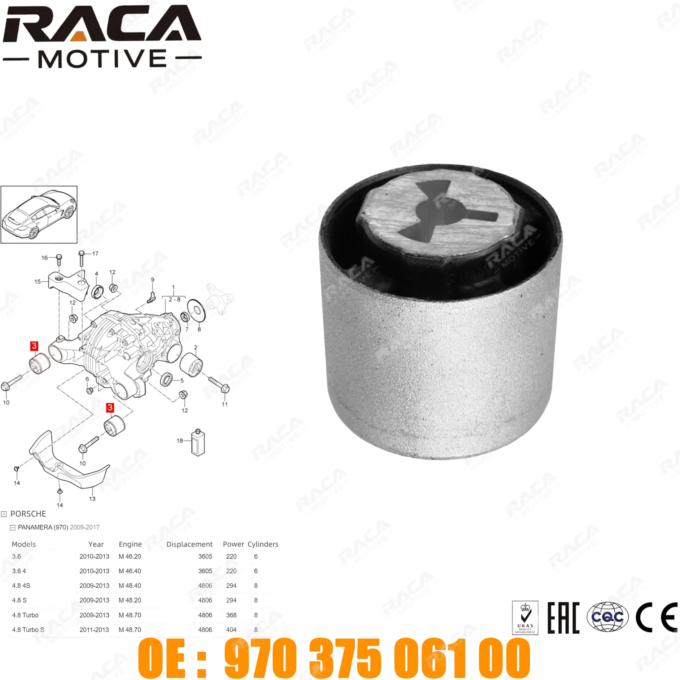 

Втулка кронштейна раздаточной коробки/резиновая опора редуктора заднего моста для Porsche Panamera (970) 2009-2017 970 375 061 00 97037506100