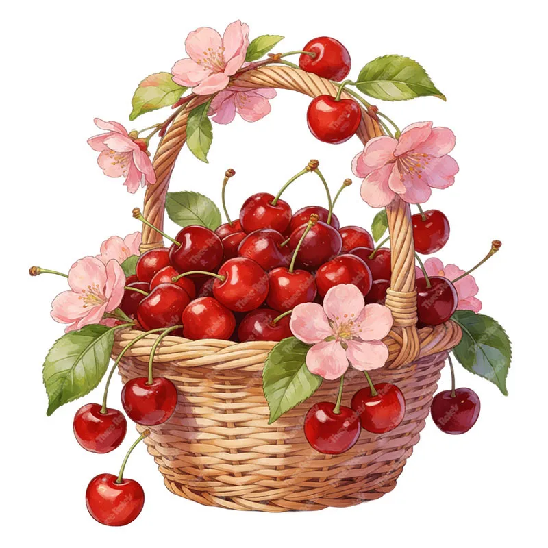 Three Ratels CEE240 Beautiful cherry basket wall stickers for home decoration Kitchen refrigerator decal