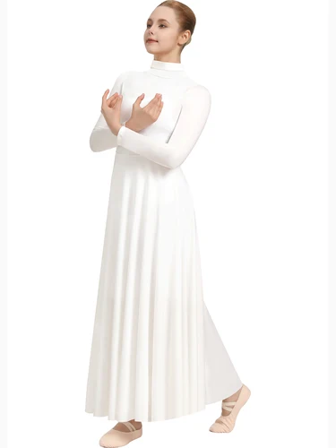 Imagen 1 del producto Vestido de baile de alabanza para mujer, corte holgado, largo completo, manga larga, traje litúrgico de adoración, cuello plegable recortado gratis