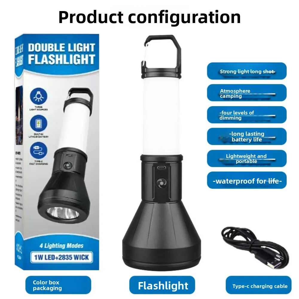 Dual-Light Source Camping Flashlight Multi-Gear Dimmable Portable Warm Light Torch for Outdoor Adventure & Cycling