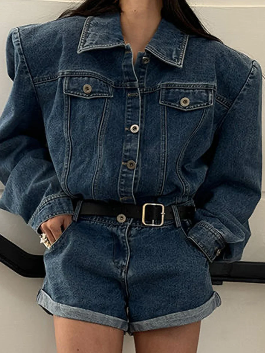 

Ретро-комбинезон из синего денима для женщин: прямые широкие брюки с высокой талией, весенняя новинка, эффект похудения