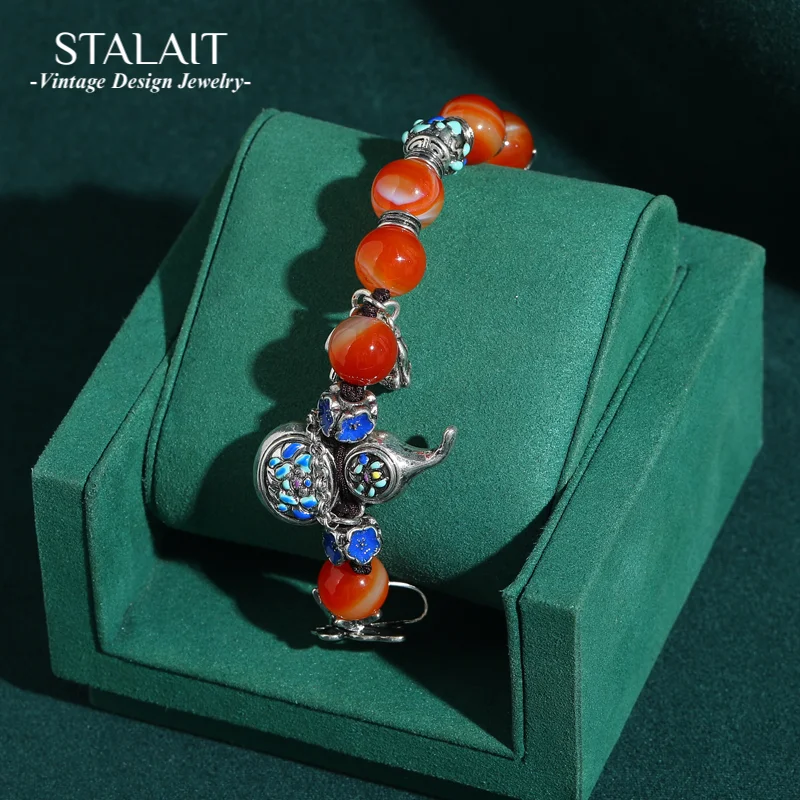 

Vintage Charm Beaded Bracelets For Women Natural Stone Antique Silver Color Chinese Style Gourd Butterfly Accessories Gift 2025