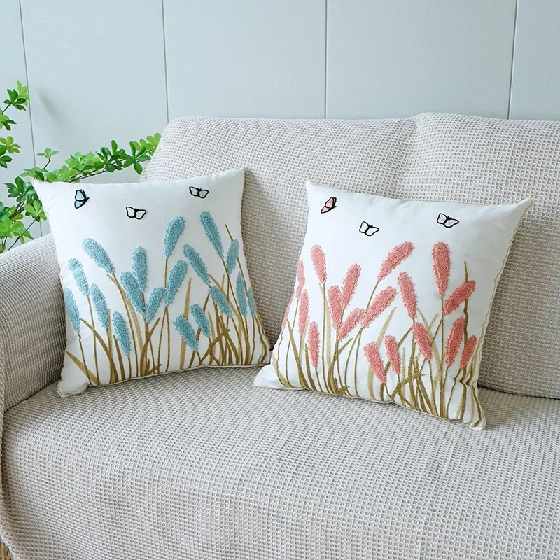 45X45CM Plant Embroidery Throw Pillow Cover Nordic Fresh  Stamping Waist Cushion Cover Decor Home Decorative Pillowcase