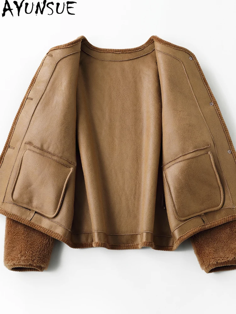 AYUNSUE 100% Natural Wool Jackets Woman 2025 Winter Lamb Fur Jacket Woman Clothes High Quality New in Outerwears Abrigo Mujer
