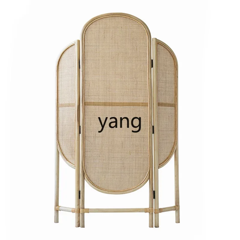 lmm1  handmade rattan screen solid wood partition simple homestay movable entrance folding screen baffle