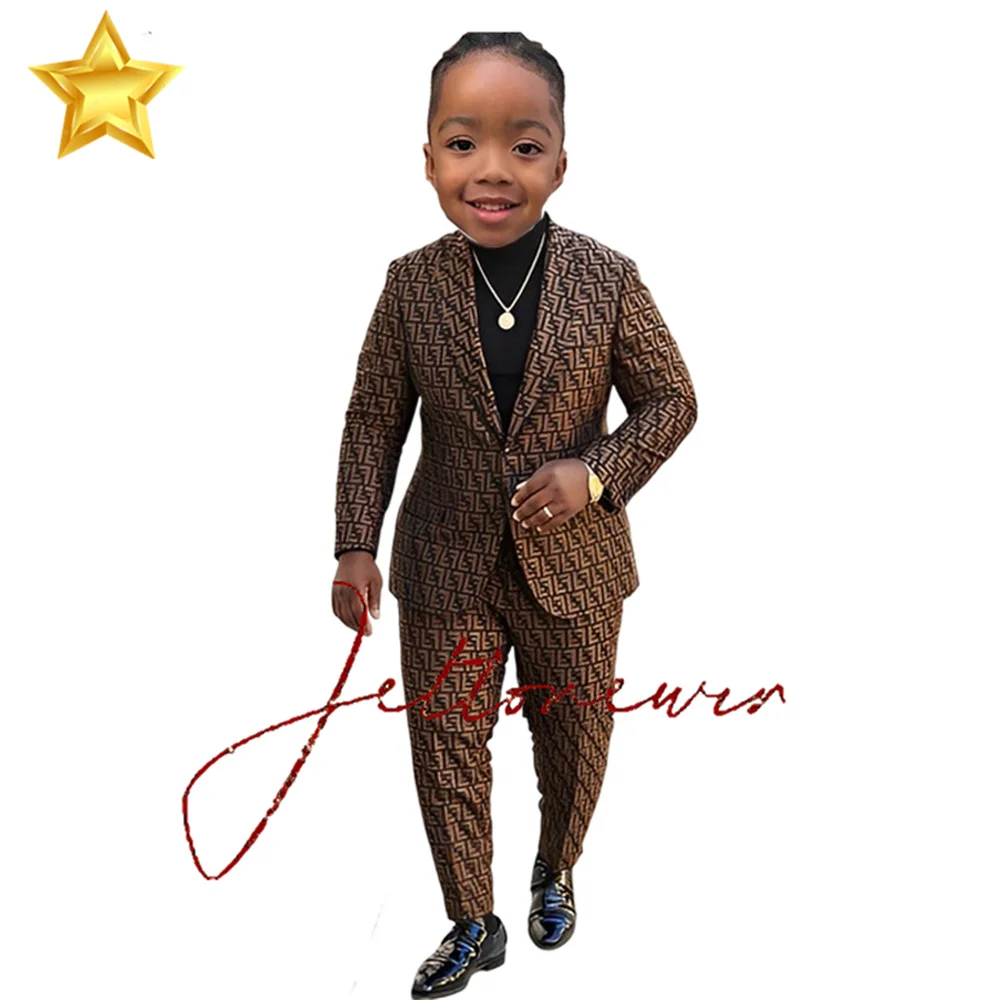 Luxury Suit For Boys Tuxedo For Wedding Double Breasted Child Jacket Pants 2 Piece Formal Kid Party Blazer Set Peaked Lapel