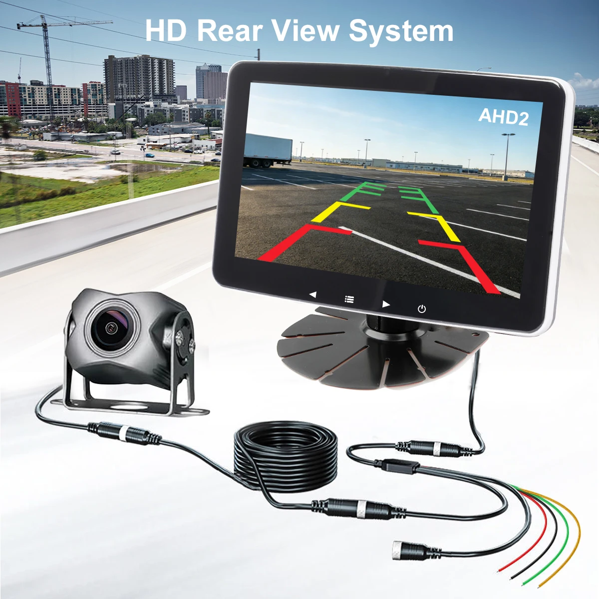 PJAUTO 7 inch AHD Truck Rear View Camera System IP69K Waterproof Touch Button Backup Camera Kit for RV Bus Trailer