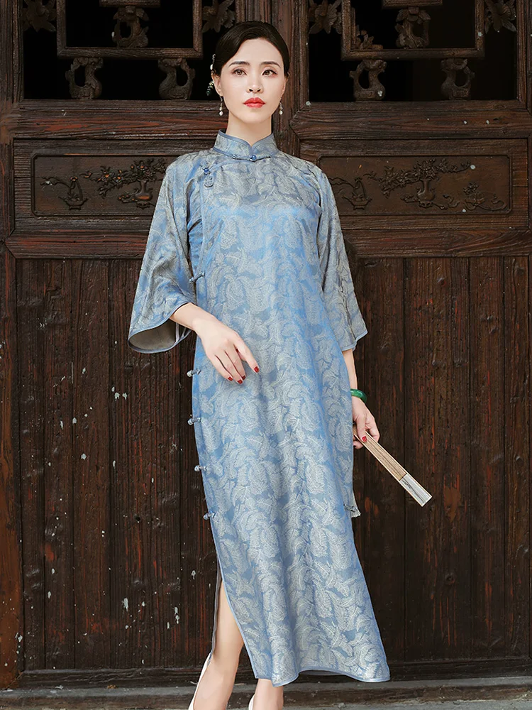 

Новинка: Шелковое платье-ципао Ele Young Sle с ретро-дизайном и крупными оборками, повседневная носка