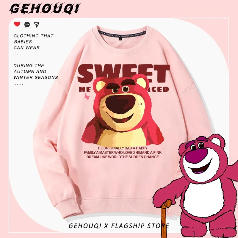 

Disney Toy Story Co-branded Crewneck Hoodie Woman Graffiti Strawberry Bear Design Feel Niche Autumn Clothes Cotton