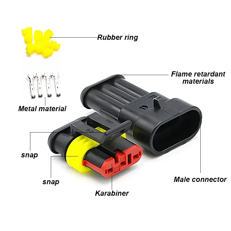 5set 1/2/3/4 Pin Way Electrical Connector Waterproof AMP Super Seal IP68 Automotive Wire Plug Terminals for Truck Car Motorcycle