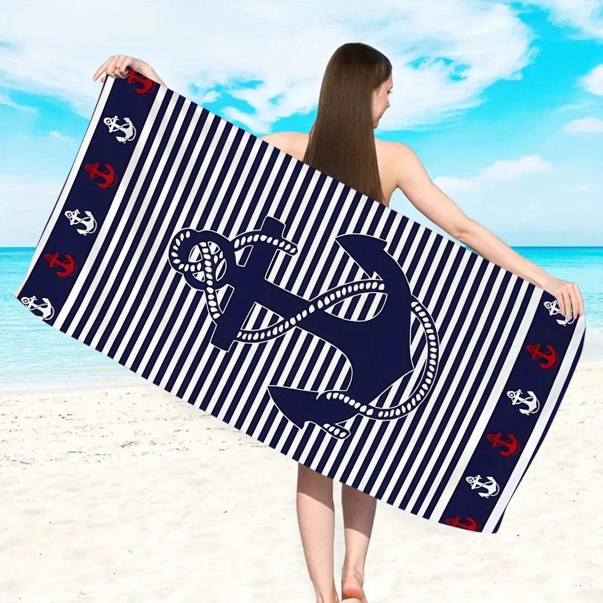 1pc Sea element stripes, boat - Beach Towel Large recension och pris