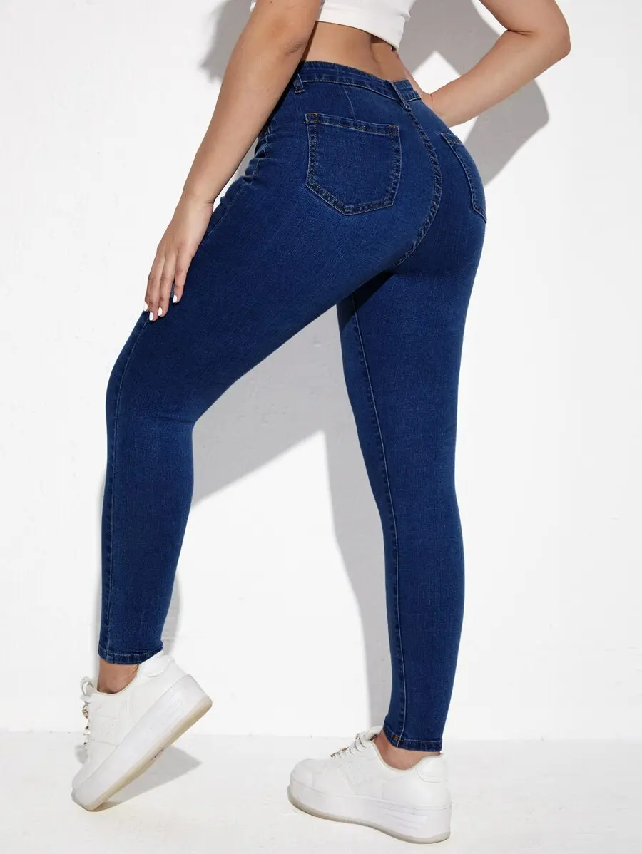 

Женские джинсы с высокой талией, зауженные, с наклонными карманами, из эластичного денима для повседневной носки