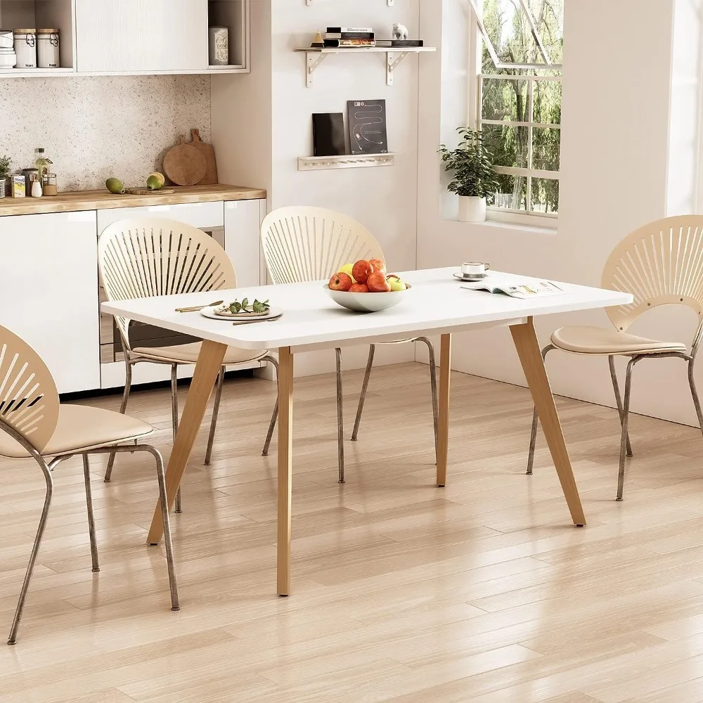 

47.2" Dining Table for 4-6 Person - Rectangular Kitchen Table with Soild Wood Legs Mid Century Modern Table for Dinning Room, Ki