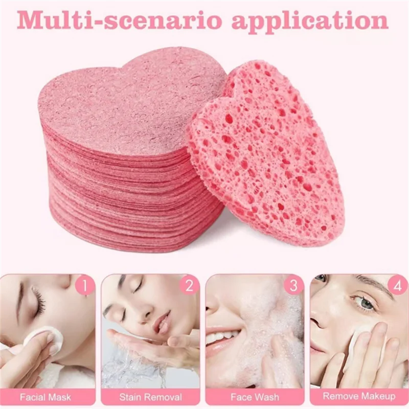 10 STKS Hartvormige Herbruikbare Gezichtssponzen Natuurlijke Gecomprimeerde Reinigingspads Exfoliërende voor Zachte Dagelijkse Gezichtsreiniging