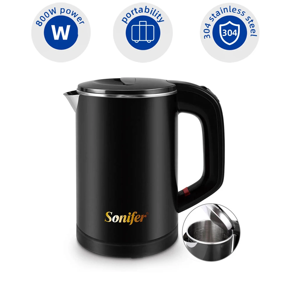 

Sonifer 0.6L Mini Electric Kettle SF-2058, Travel Size Water Boiler, 304 Stainless Steel Seamless Inner, 600W, Auto Off