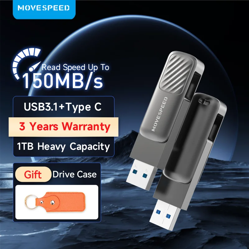 MOVESPEED 2 in 1 USB 3.1 1TB USB Flash Drive OTG Type C Pen Drive 512GB 256GB 128GB 64GB Metal Pendrive for PC Laptop Smart TVs