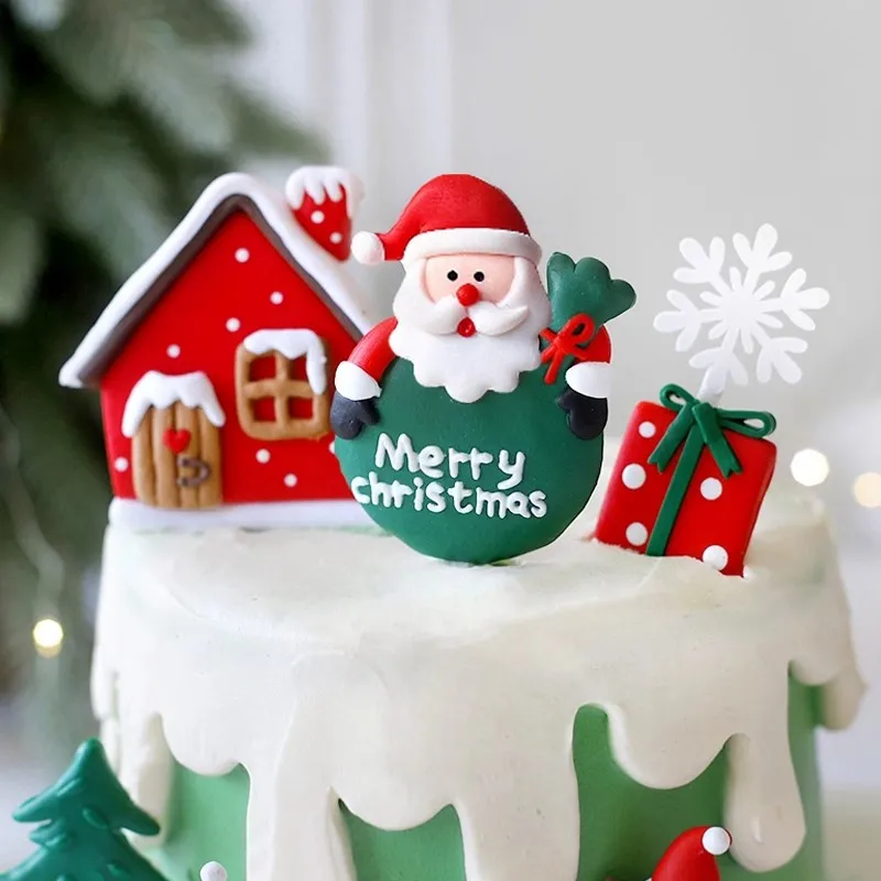 2pcs Merry Christmas Cake Topper Painted Santa Claus New Year Party Cupcake Birthday Party Gifts Dessert Toppers Baking Supplies image 2