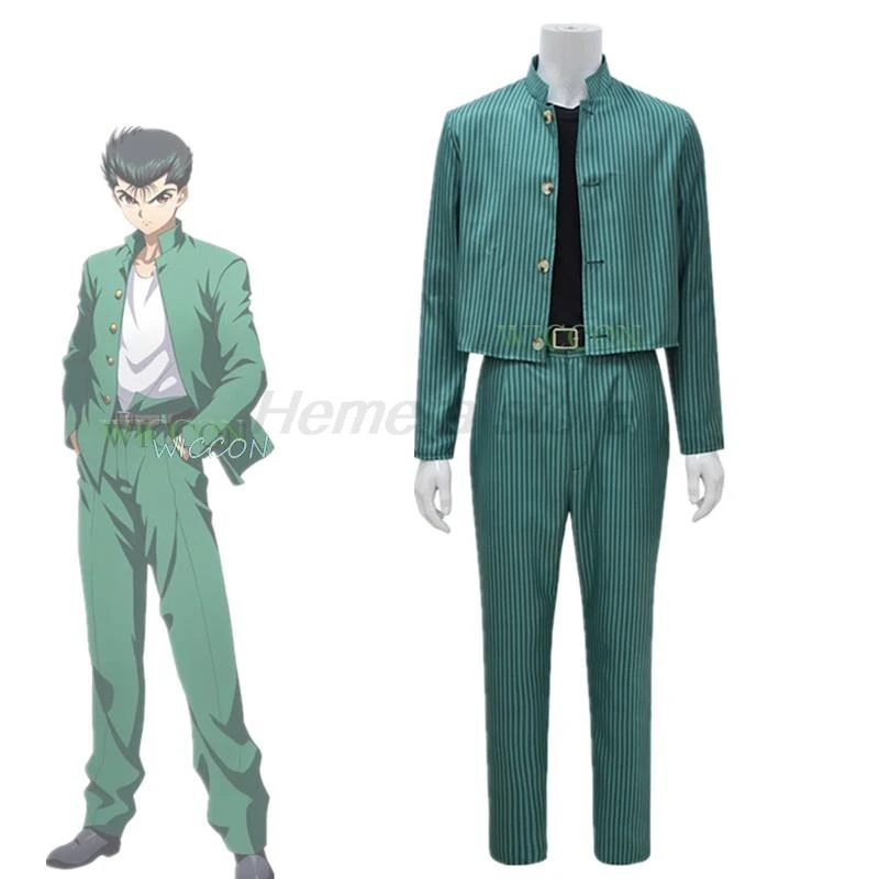 Anime Yuyu Hakusho Urameshi Yūsuke Cosplay Costume Top Jacket Pants Full Set Men Uniform Halloween Party