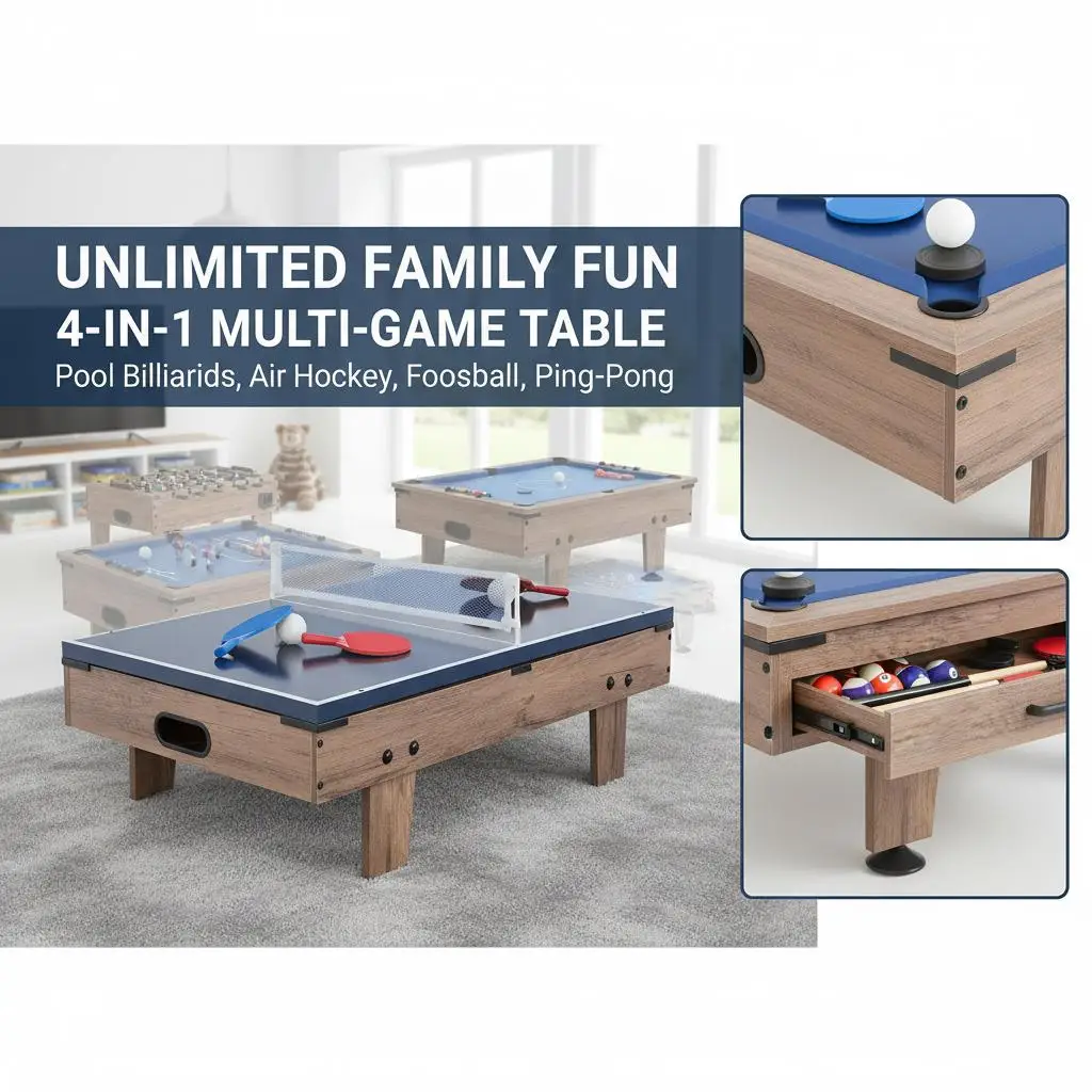 Mesa de hockey sobre aire, 82 cm, juego de mesa de juego combinado, 4 en 1, mesa de juegos múltiples con hockey, billar, b