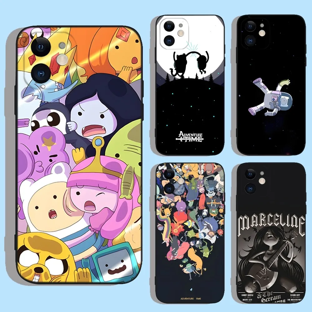 حافظة هاتف كارتون A-Adventure Time Finn لهاتف Apple iPhone 15,14,13,12,11,XS,XR,X,8,7,Pro,Max,Plus,mini غطاء أسود من السيليكون