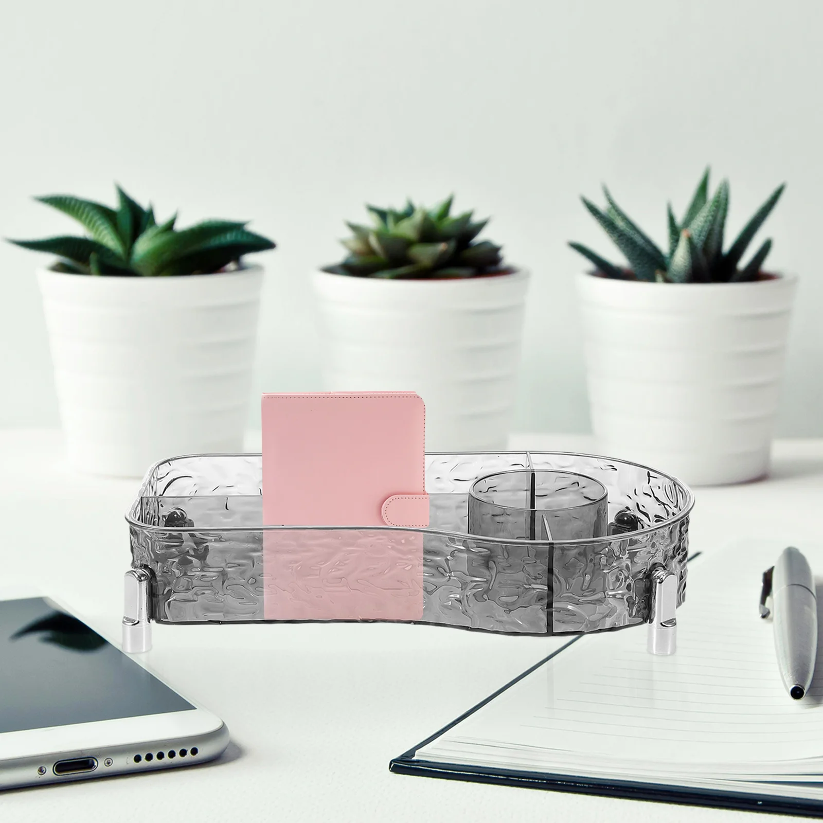 Clear Plastic Makeup Organizer 4 Compartments Multicompartment Transparent Desktop Storage Box Cosmetics Vanity Bathroom