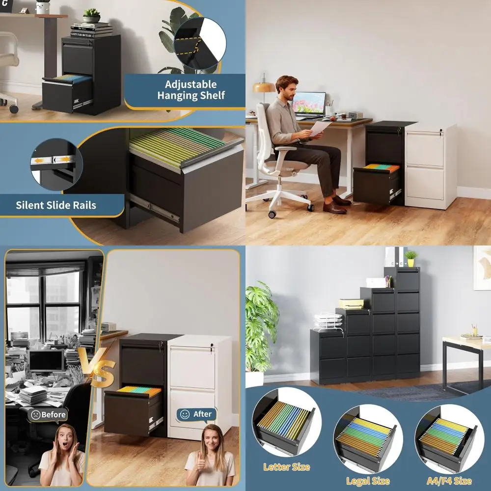 

Vertical Metal File Cabinet with Lock, 2-Drawer for Home Office, Heavy Duty Storage for Letter, Legal, A4, F4 Sizes, Black