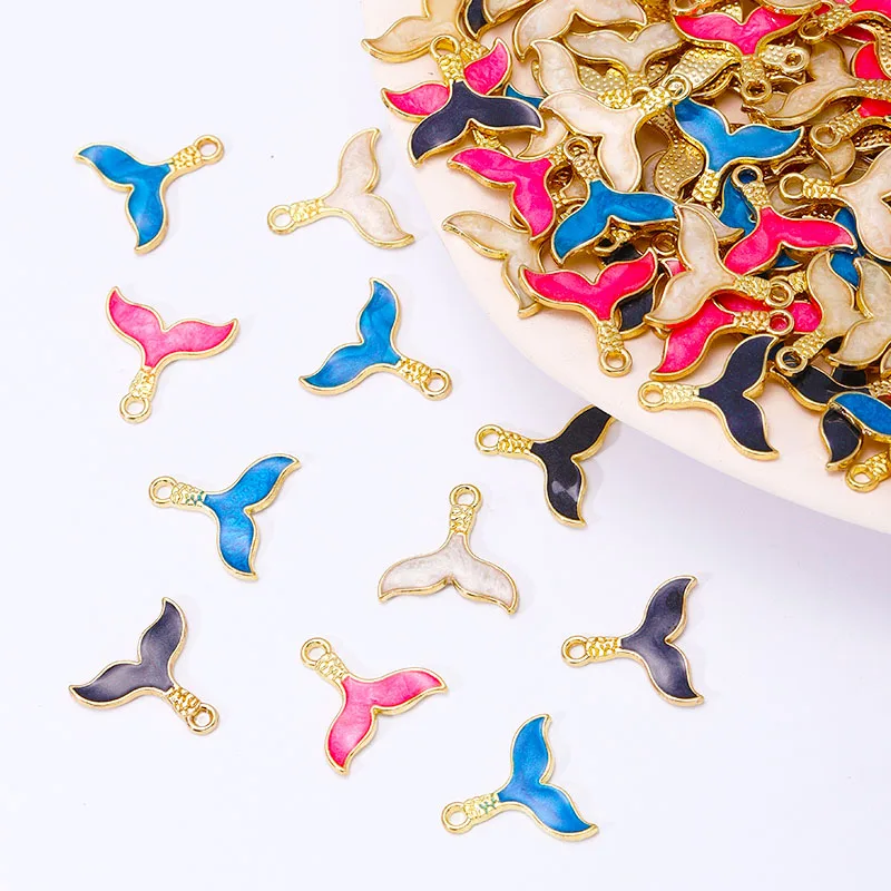 20Pcs Oil Dripping Animal Tail Pendants Enamel Resin Fish Charms for Jewelry Making DIY Necklace Bracelets Connector Accessories