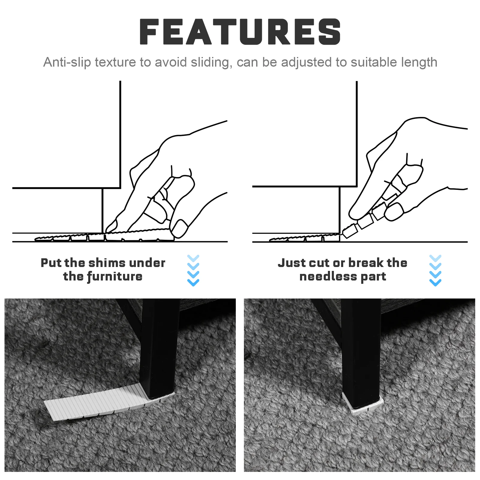 20pcs Adjustable Furniture Table Levelers Plastic Leveling Shims Furniture Height Adjustment Wedges