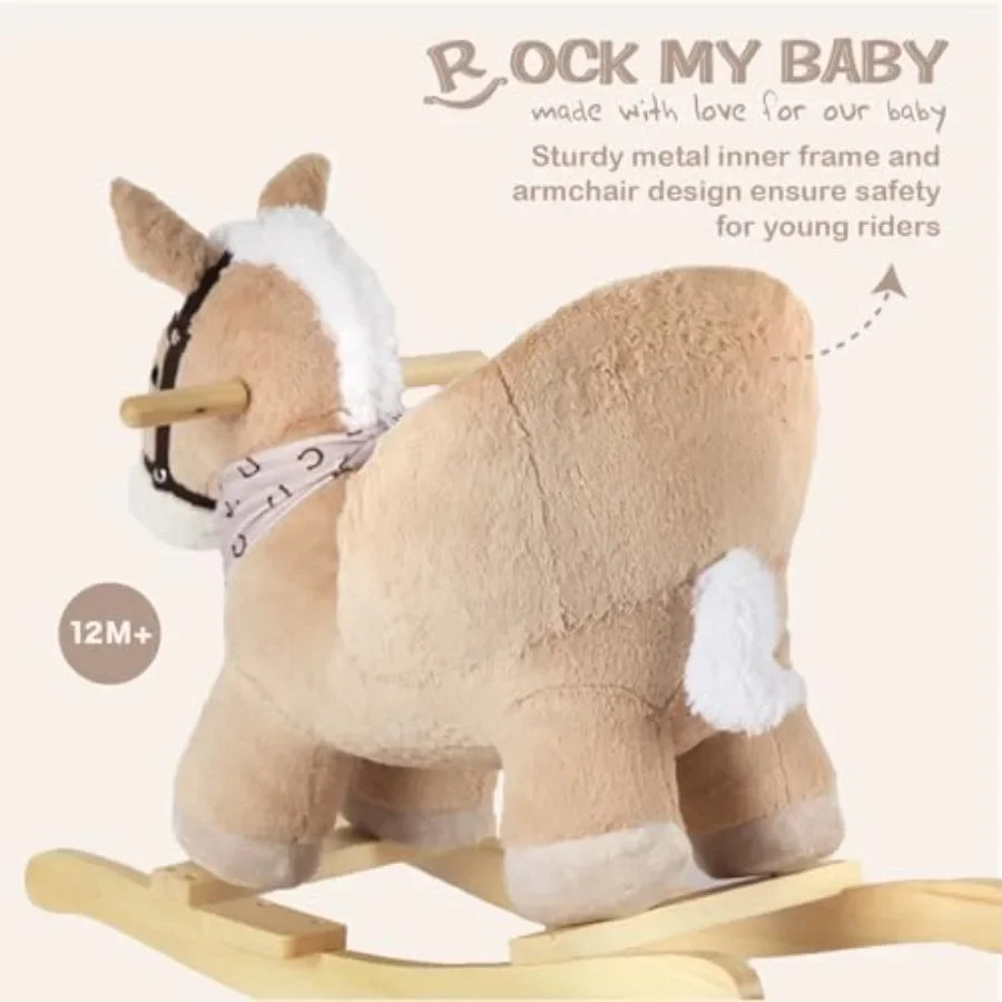 Cheval à bascule bébé Animal cheval à bascule avec siège balade sur cheval cheval à bascule en peluche avec son réaliste chevaux à bascule en bois