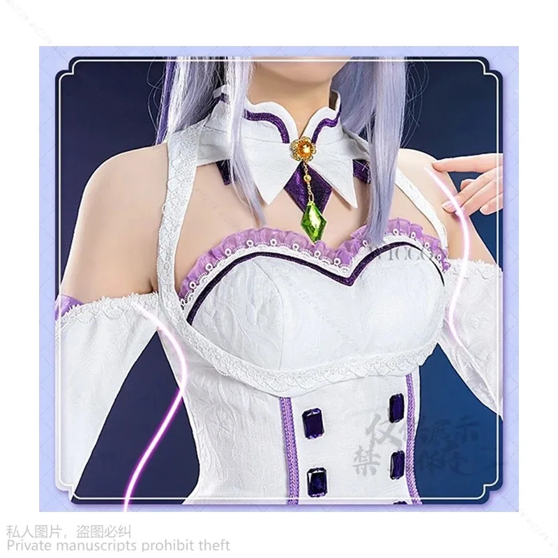 DY20Anime Re Zero Kara Hajimeru Isekai Seikatsu Emilia Cosplay Costumes Women Dress With Headdress For Halloween Party Lolita Co