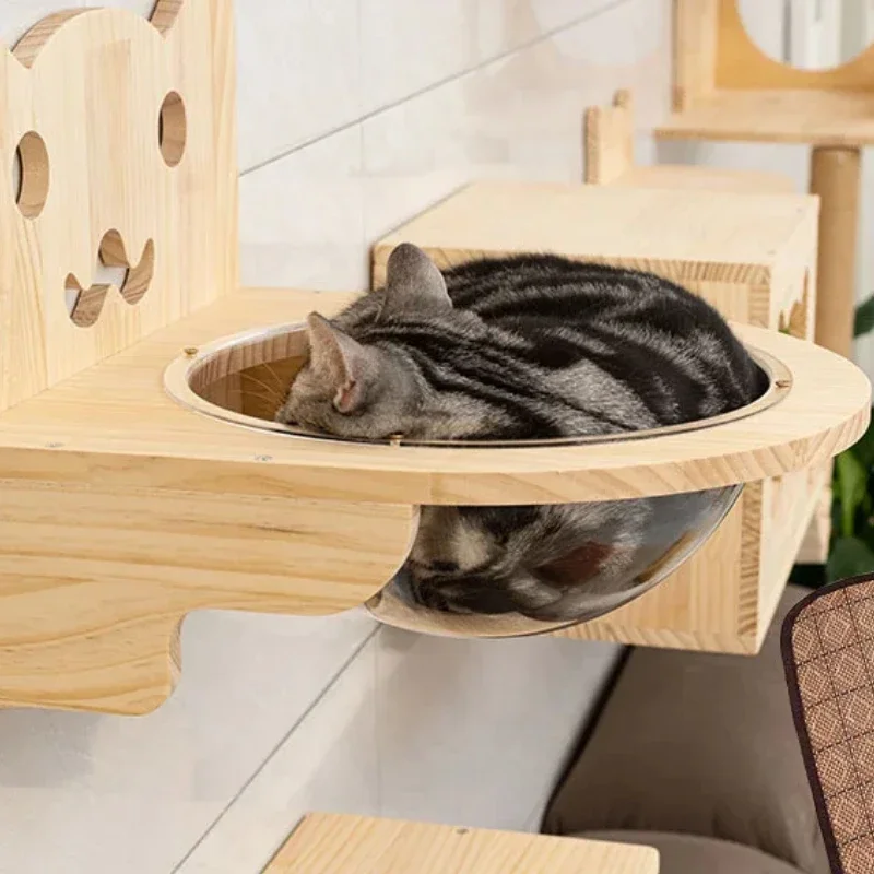 Wall-Mounted Cat Shelves Set Wooden Cat Climber Cat Bridge & Condo Perfect for Space-Saving Cats Activity Wall Perch Design