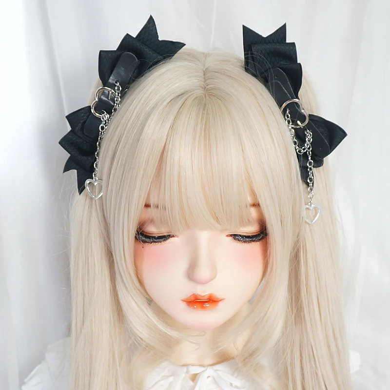 Lolita accessori tornante nero scuro dolce Cool Girl Big Bow Punk Love JK copricapo Lolita ornamento per capelli anime copricapo