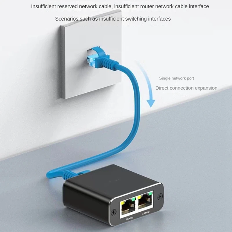 Gigabit Ethernet Splitter 1 In 2 Out, 1000Mbps- LAN/Internet Cable Splitter - Cat5/6/7 Splitte, RJ45 Network Extension Durable