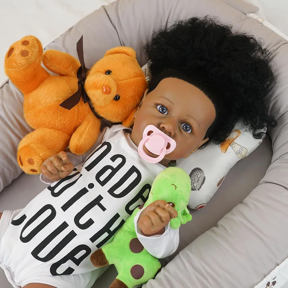 Reborn Doll 55cm Realistic Black Girl African American Reborn Baby Doll Silicone Full Body Baby Doll Toy Birthday XMAS Gifts