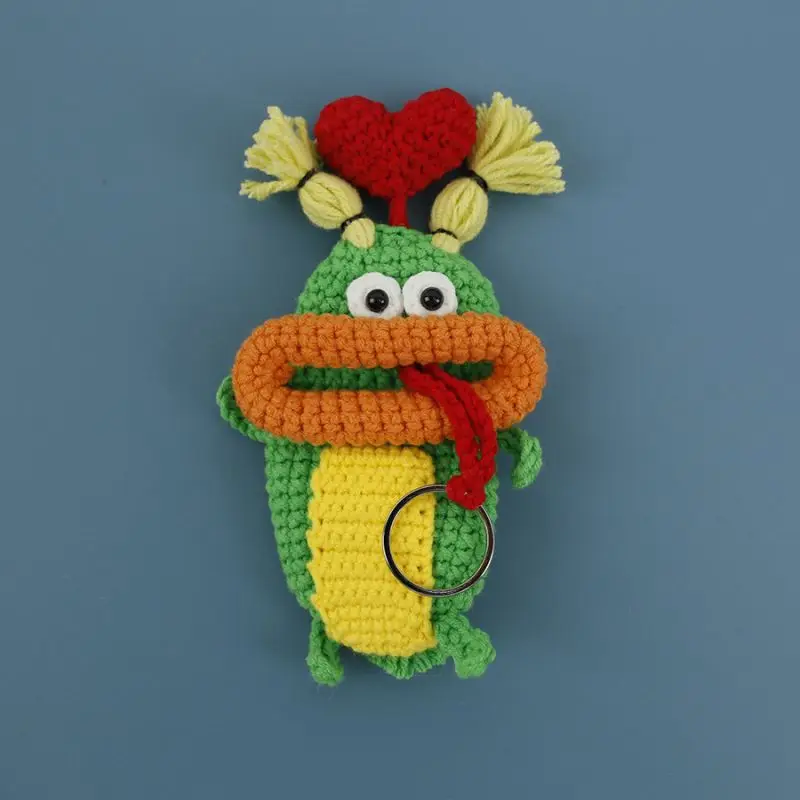 Funny Monster Crochet Keychains Creative Sausage Mouth Dragon Keychain Knitting Doll Cute Storage Bag Keychain Car Keys Holder