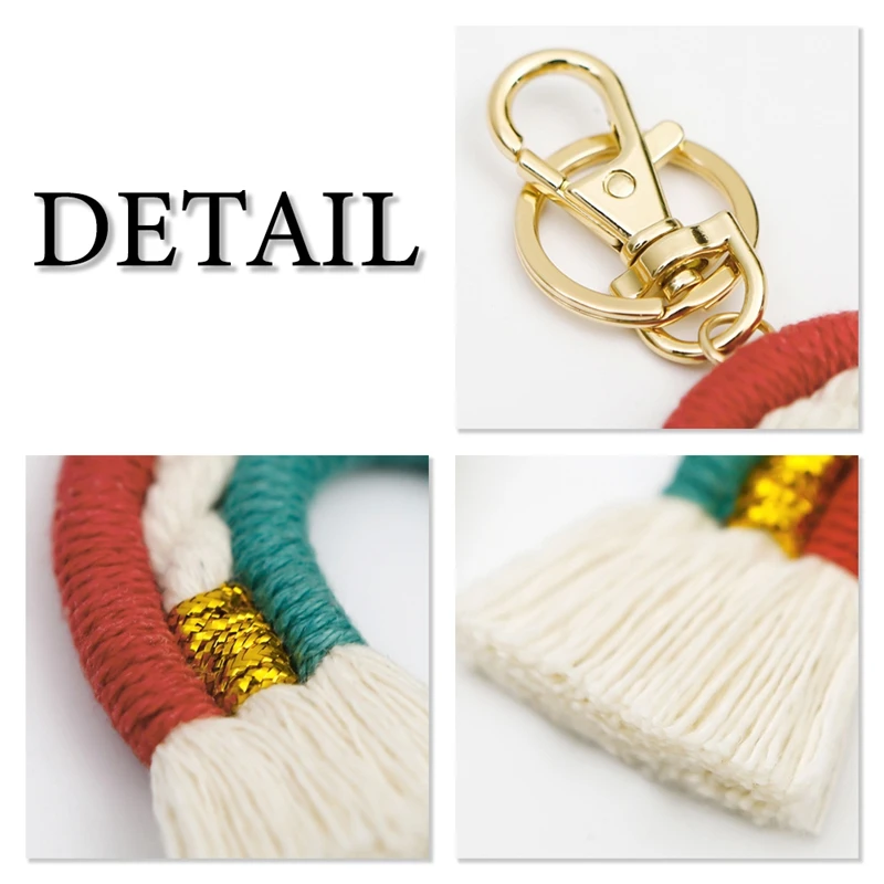 Macrame Rainbow พวงกุญแจ,พวงกุญแจทอมือ,Boho สีสันสดใสจี้สําหรับกุญแจรถกระเป๋าถือกระเป๋าเป้สะพายหลัง