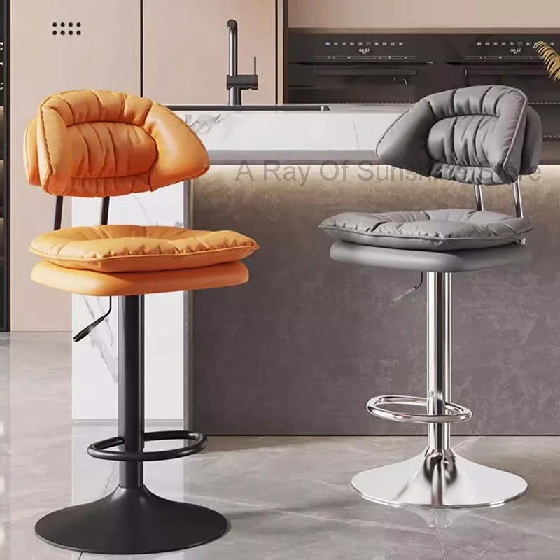 Minimalista Almofada Rotativa Bar Stool, Cadeiras de Festa, Alta Qualidade, Altura Ajustável, Móveis Macios, Cinza