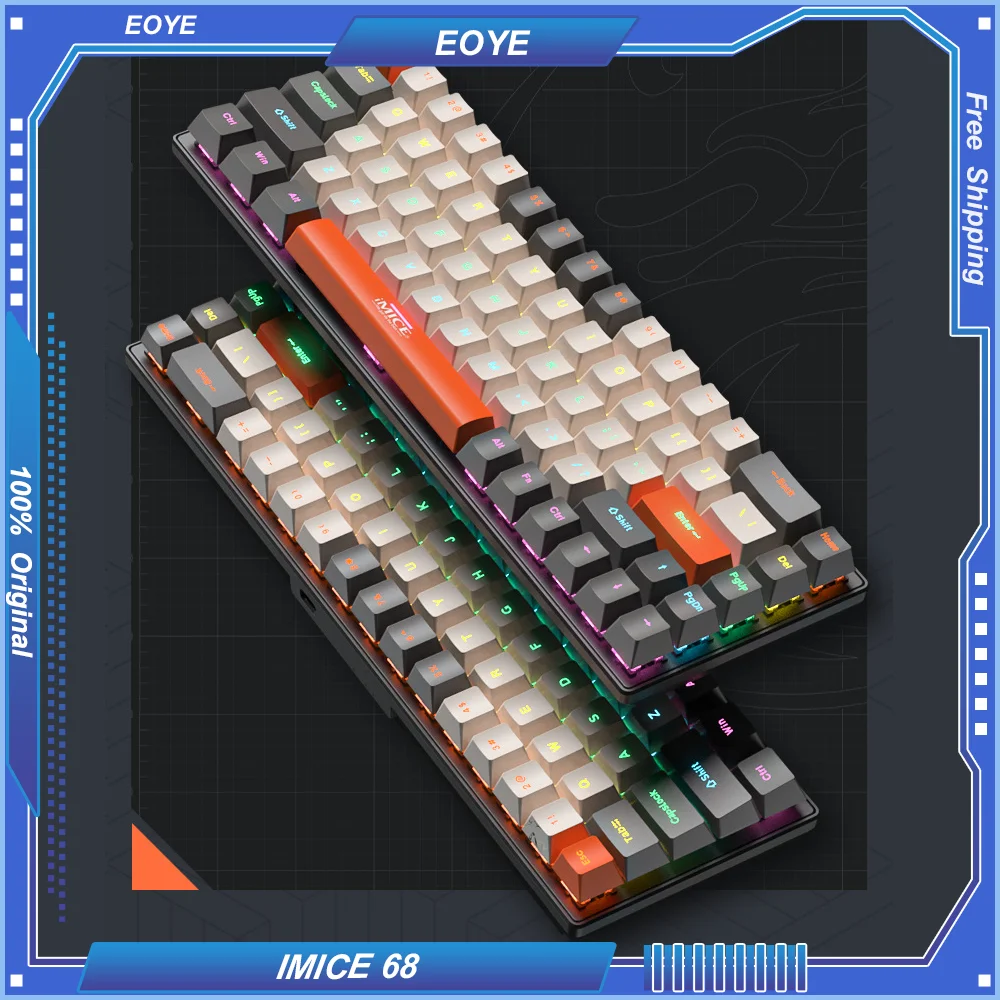 

IMICE Mechanical Keyboard 68Key Layout Type-C Wired Connect Multicolor RGB Blue/Red/Tea/Black Axis Separation Design Peripherals