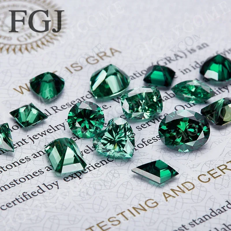 Moissanite Green VVS1 Cushion Princess Heart Oval Pear Marquise Asscher Trillion Radiant Emerald Kite Triangle Cut Jewelry Beads