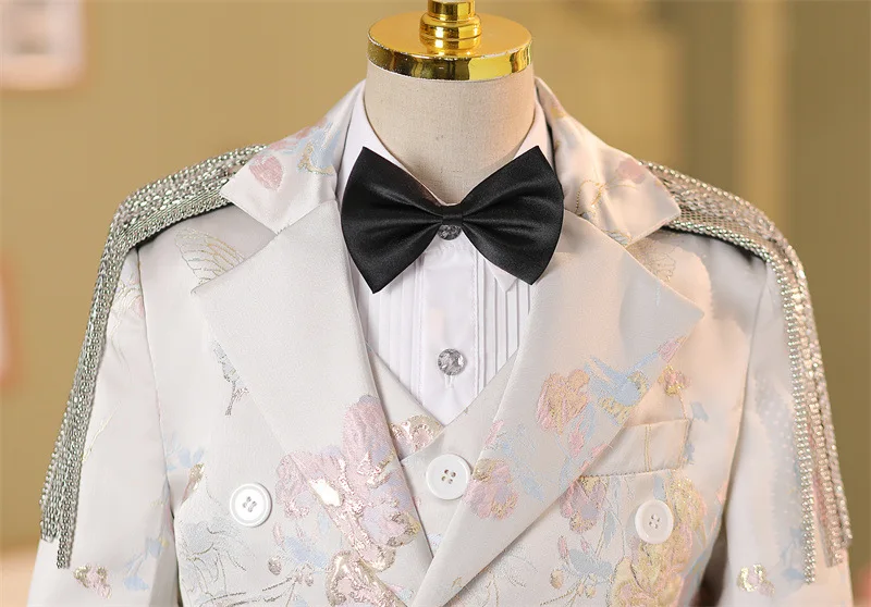 5PCS Neue kinder Prom Anzüge Hochzeit Geburtstag Party Host Klavier Führt einen Spaziergang Zeigen Smoking Jungen Blazer Sets a4110 Vestidos – Detail 7