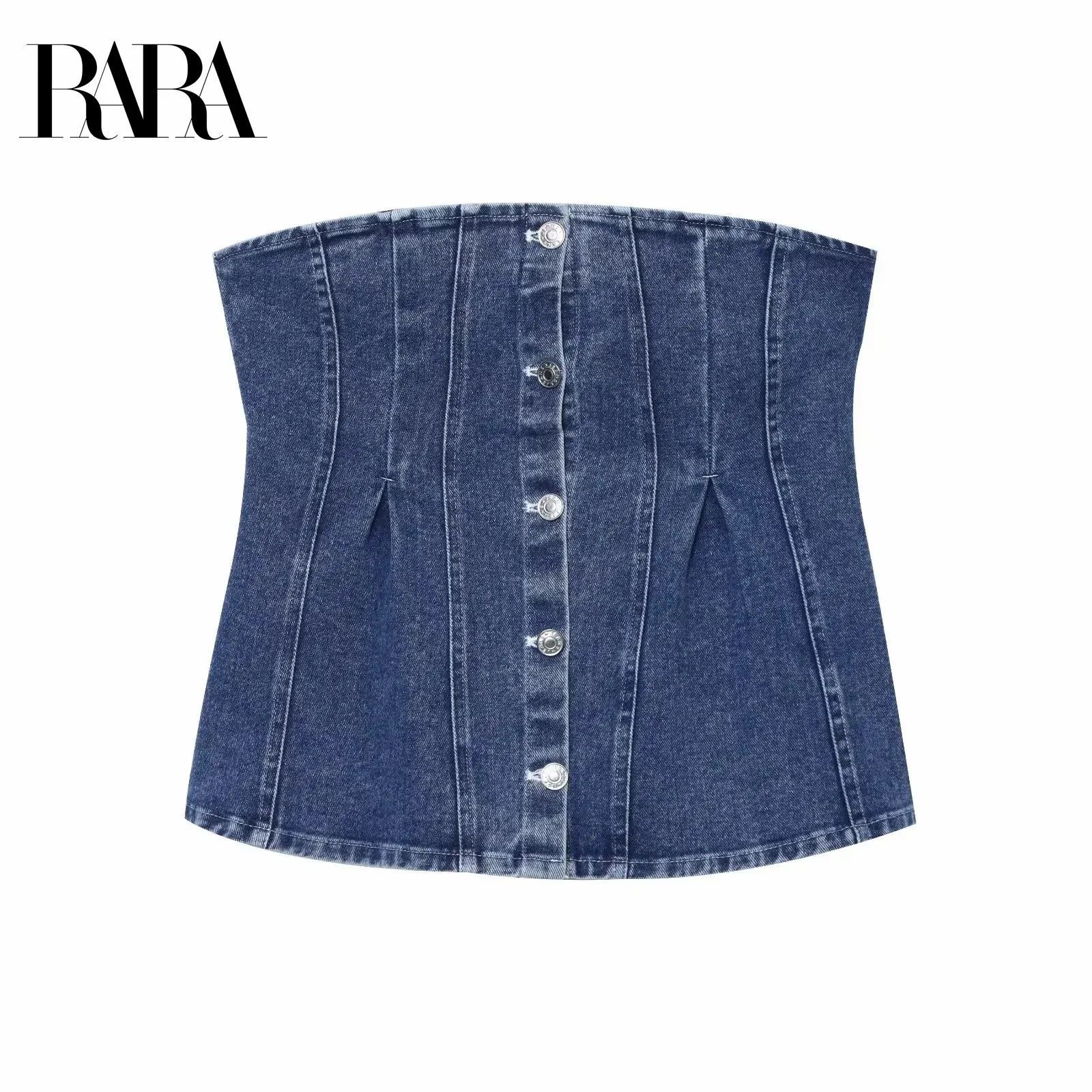 

RARA2025 Новый летний сладкий и пряный повседневный модный джинсовый топ с запахом на груди, топ с открытыми плечами, топ без рукавов, женская одежда